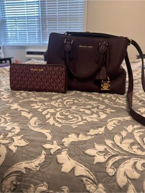 Michael Kors Deep Plum Pebbled Leather Satchel & Wallet